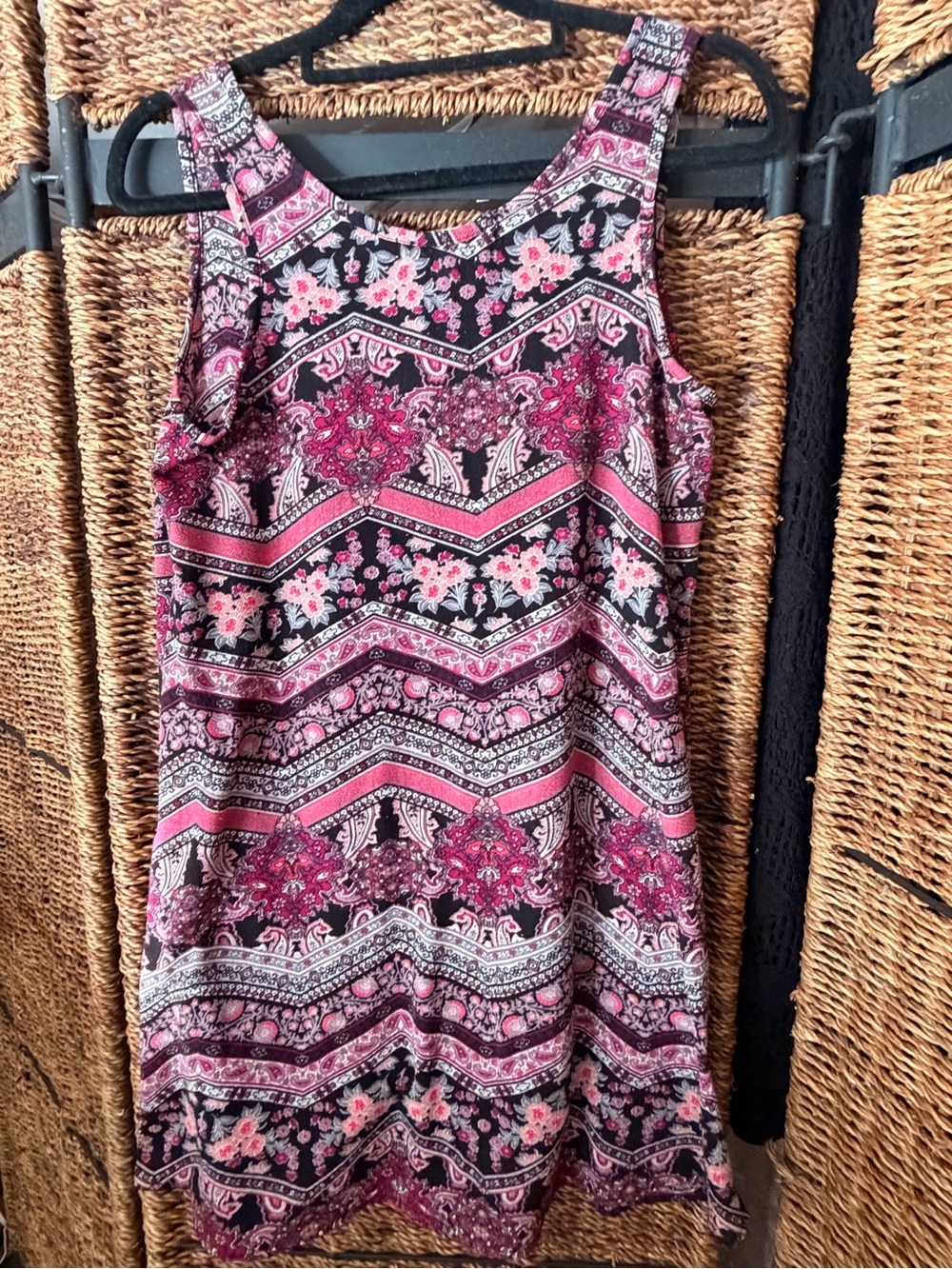 Wallflower Black and Pink Floral Chevron Tank Dress